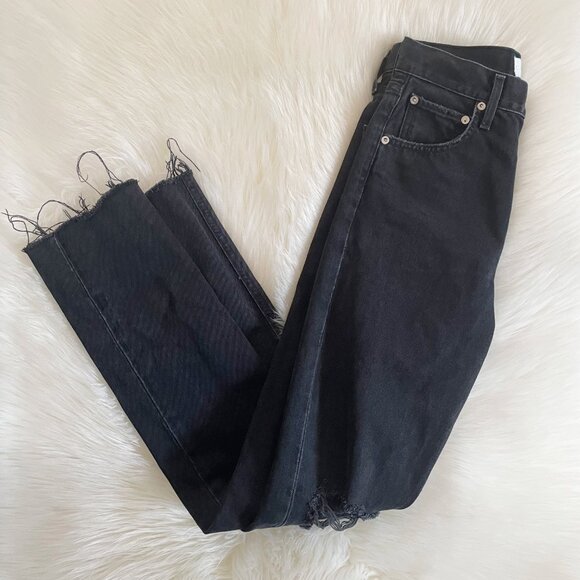 AGOLDE Black Distortion Wash Cherie High Rise Distressed Straight Denim Jeans - Picture 2 of 8